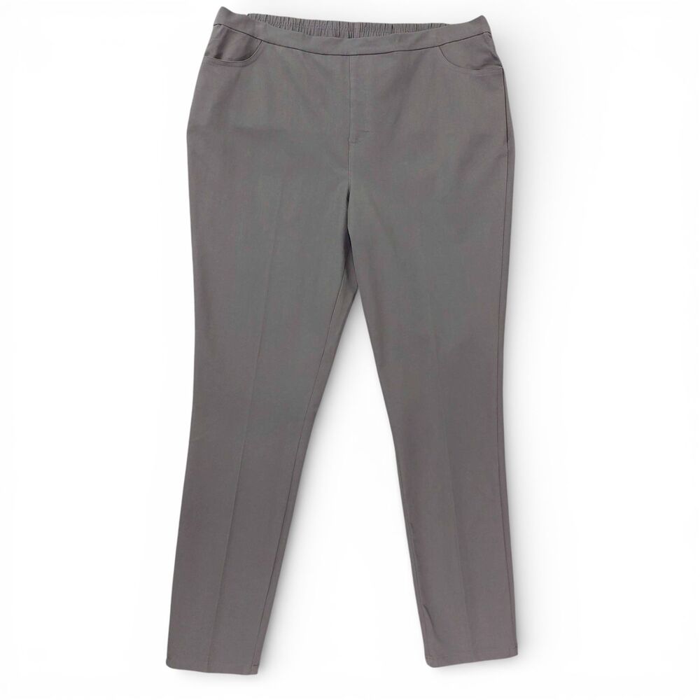 Isaac Mizrahi Live 20WT Pull On Pants Gray Stretch Straight Leg Career